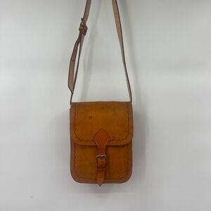 Hand Tooled Leather Crossbody Messenger Bag Rustic Boho Vintage Style